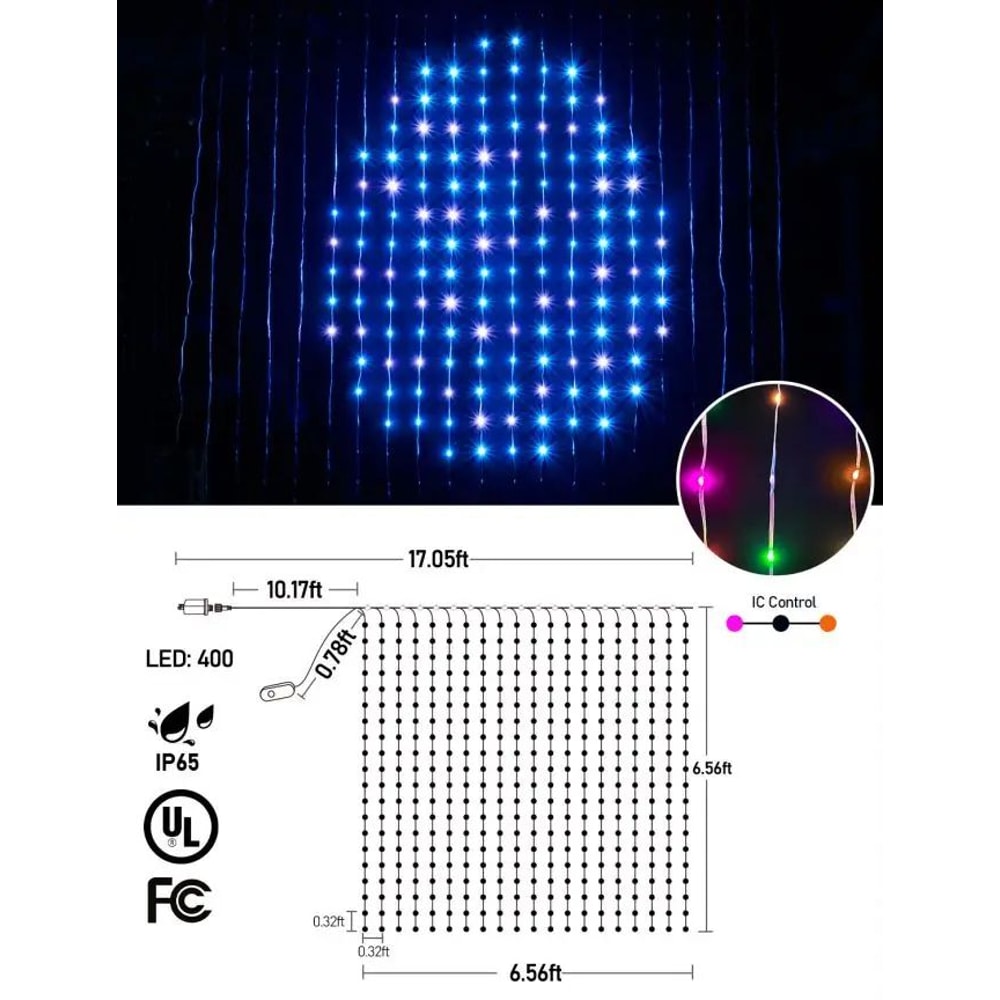 Smart 400 LED USB Curtain Lights With App Control Music Sync Colorful DIY LED Fairy Light Curtain 4