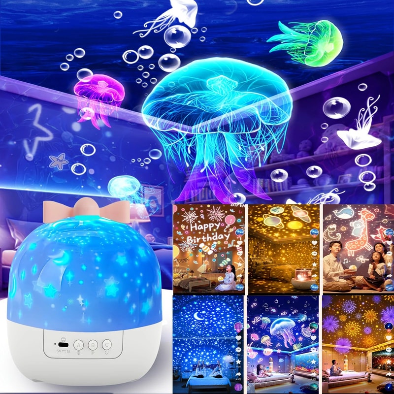 Rotating Star Projector Night Light Rechargeable Bedroom Lamp With Film Sheets For Kids And Home At 0