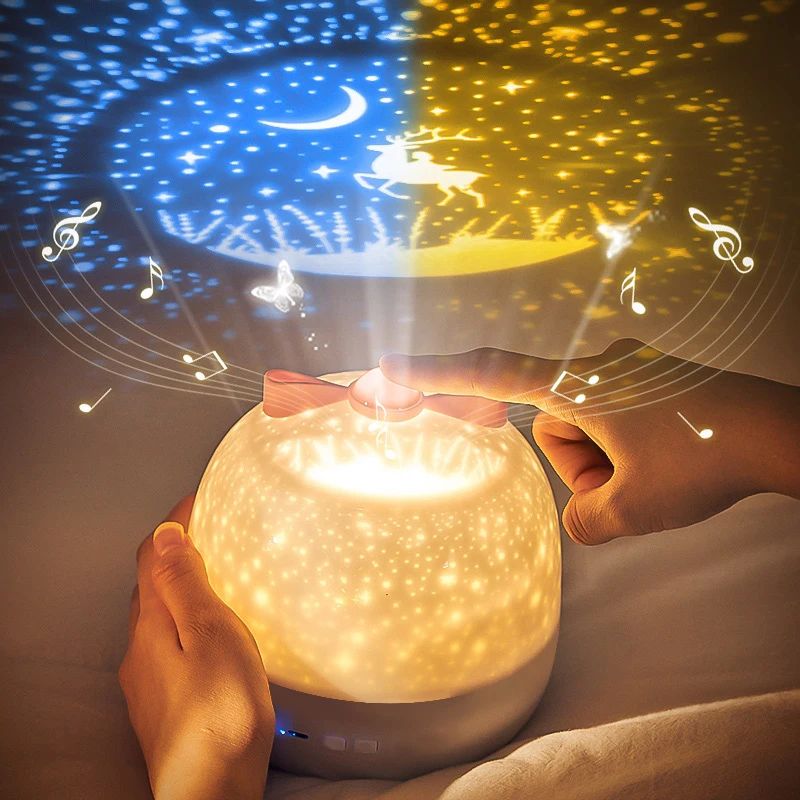 Rotating Star Projector Night Light Rechargeable Bedroom Lamp With Film Sheets For Kids And Home At 2