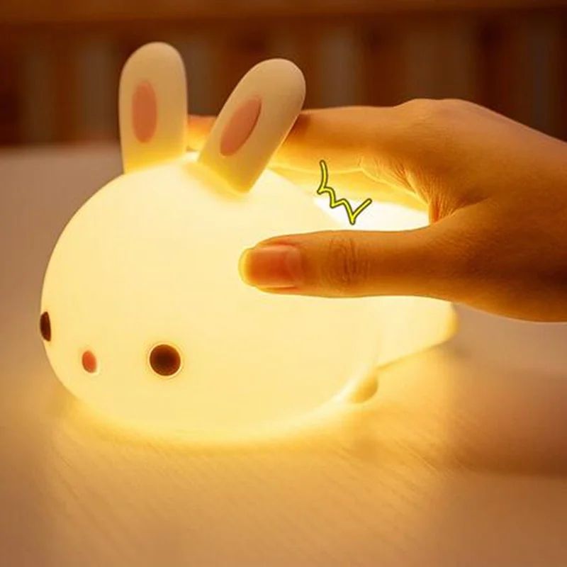 Touch Sensor RGB Bunny Night Light Silicone Bunny Lamp With 16 Colors USB Rechargeable For Kids B 0