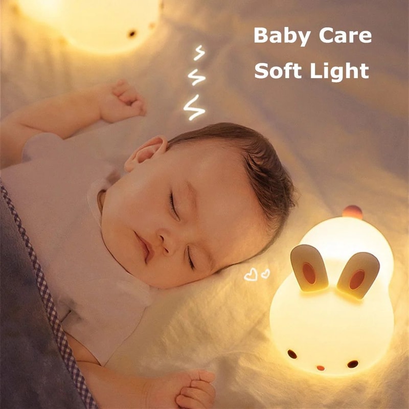 Touch Sensor RGB Bunny Night Light Silicone Bunny Lamp With 16 Colors USB Rechargeable For Kids B 1