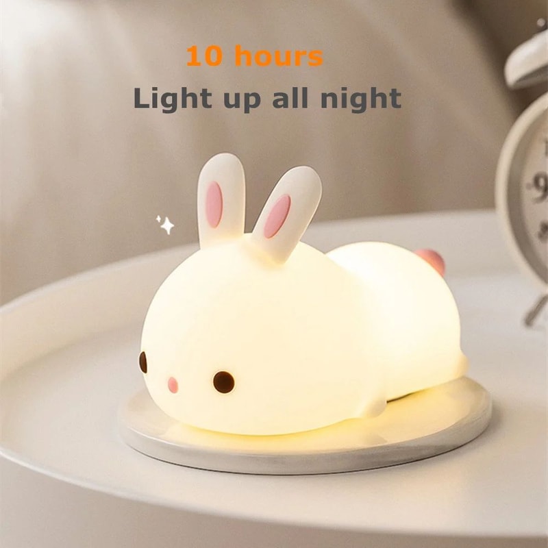 Touch Sensor RGB Bunny Night Light Silicone Bunny Lamp With 16 Colors USB Rechargeable For Kids B 2