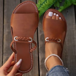 sunnystride summer square-toe cross strap flat sandals - stylish beach & casual women slides