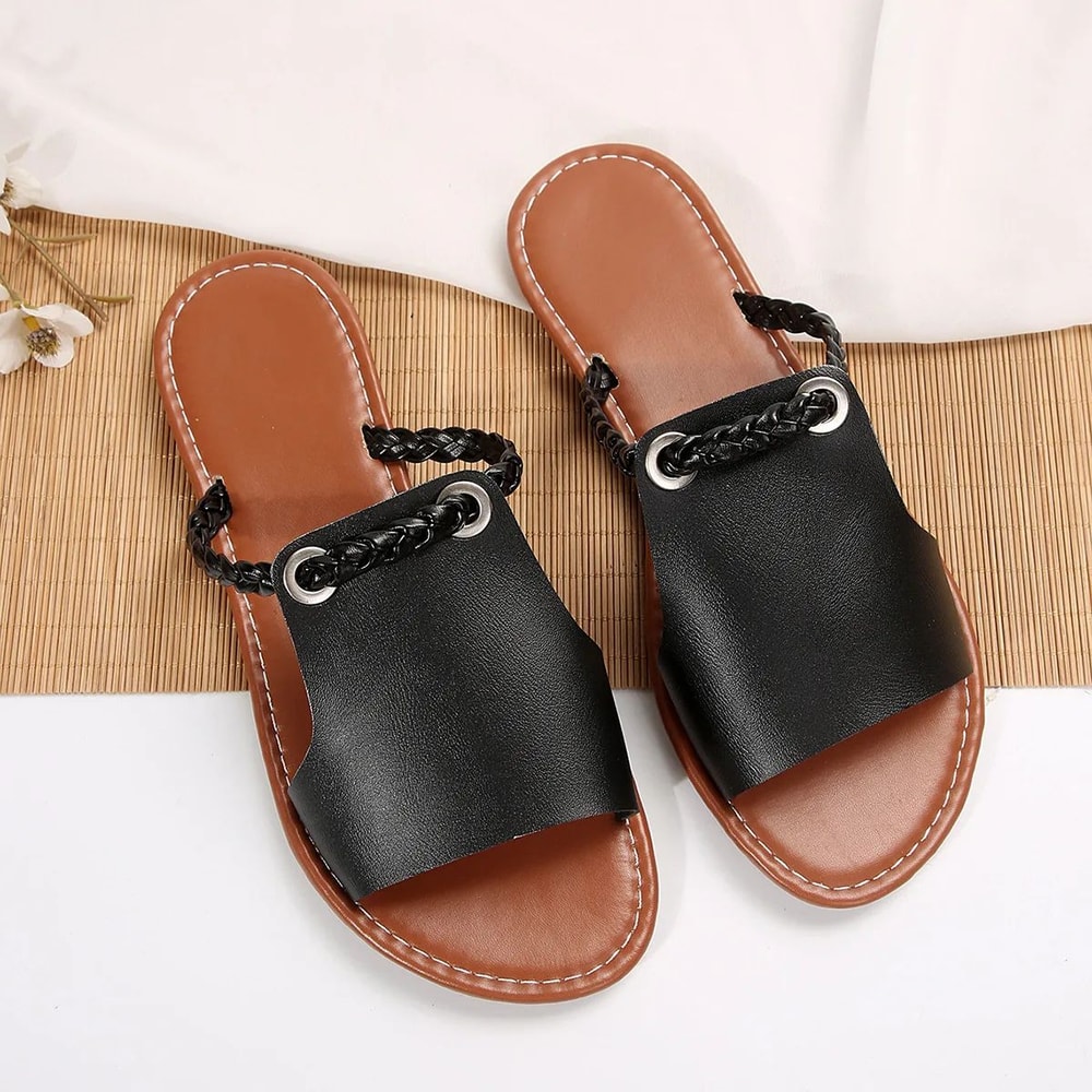 SunnyStride Summer SquareToe Cross Strap Flat Sandals Stylish Beach Casual Women Slides 12