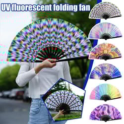 foldable rave hand fan – colorful rave fan with reflective gradient design for festivals & dance