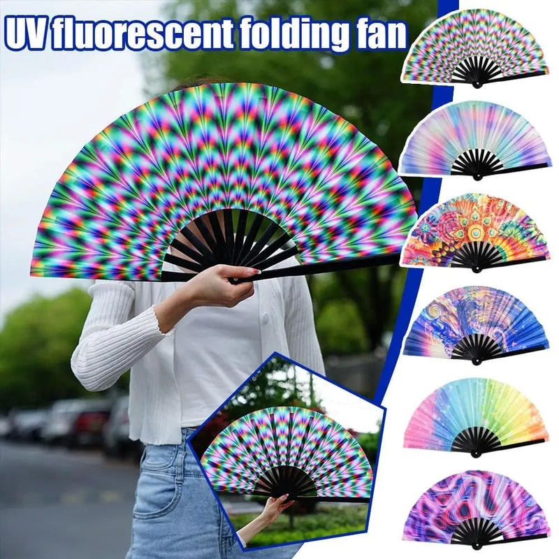 Foldable Rave Hand Fan Colorful Rave Fan With Reflective Gradient Design For Festivals Dance 0