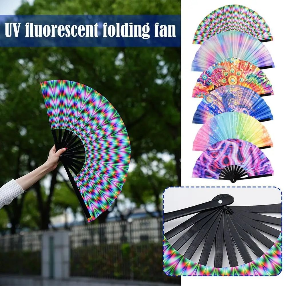 Foldable Rave Hand Fan Colorful Rave Fan With Reflective Gradient Design For Festivals Dance 1