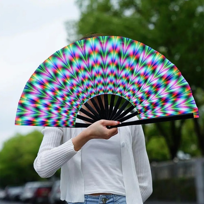Foldable Rave Hand Fan Colorful Rave Fan With Reflective Gradient Design For Festivals Dance 3