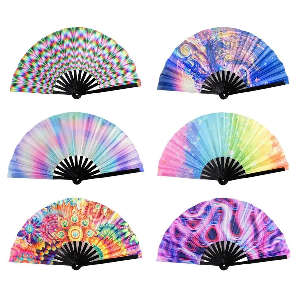 Foldable Rave Hand Fan Colorful Rave Fan With Reflective Gradient Design For Festivals Dance 4