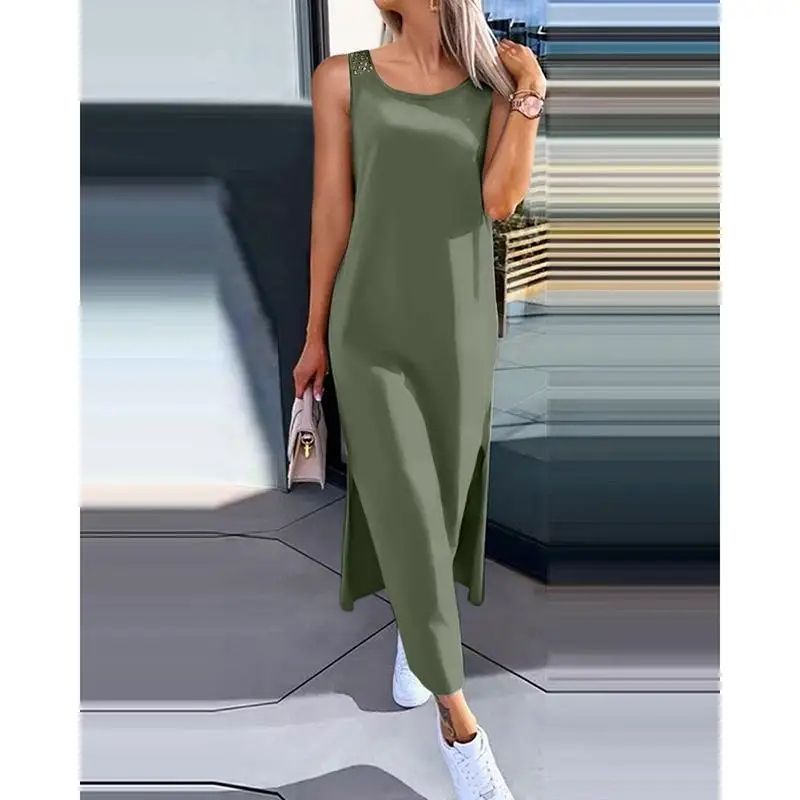 Sleeveless Midi Summer Dress Flowy Hollow Casual Slit Dress For Women 4