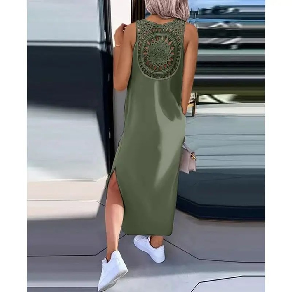 Sleeveless Midi Summer Dress Flowy Hollow Casual Slit Dress For Women 5