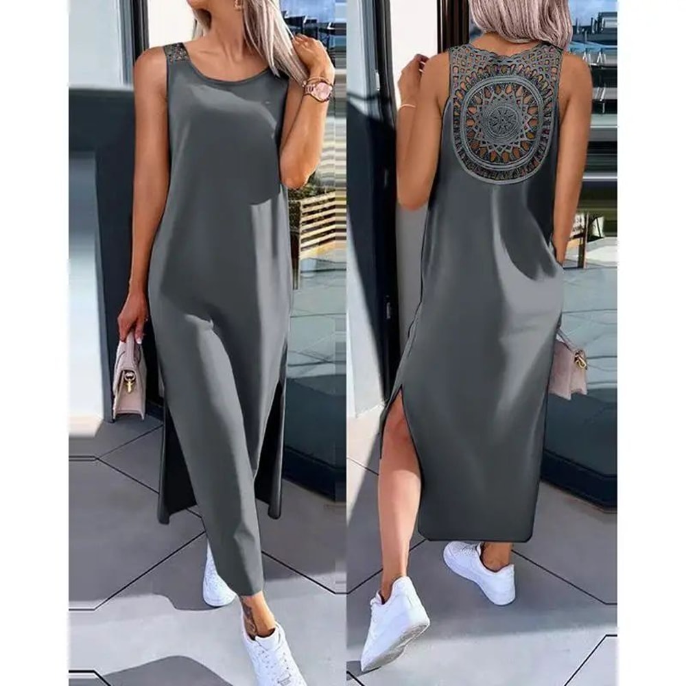 Sleeveless Midi Summer Dress Flowy Hollow Casual Slit Dress For Women 8