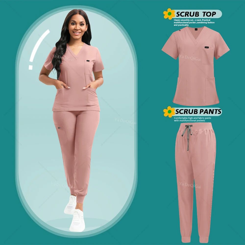 Women Stretch Medical Scrubs Set Nursing Uniform With Jogger Pants 11