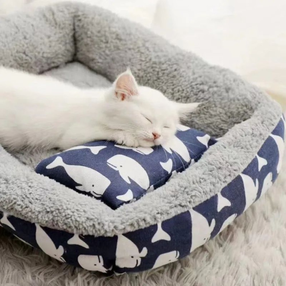 SnuggleNest Plush Lounger Soft Pet Bed With Pillow WinterWarm Cat Dog Sleeping Mat 1