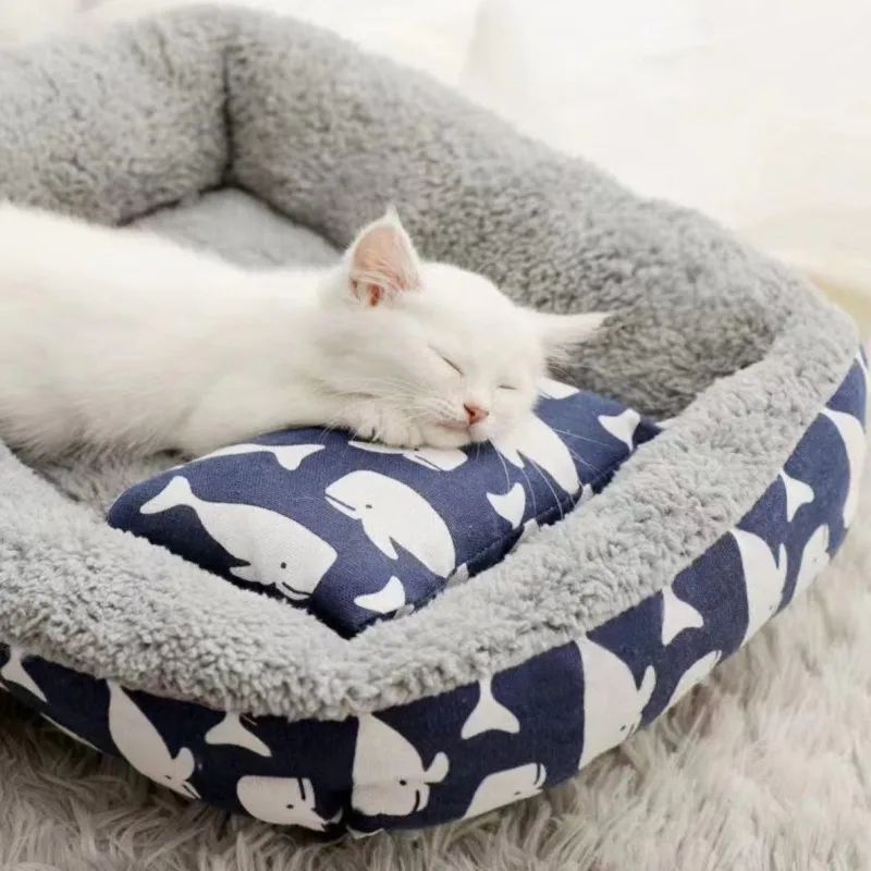 SnuggleNest Plush Lounger Soft Pet Bed With Pillow WinterWarm Cat Dog Sleeping Mat 1