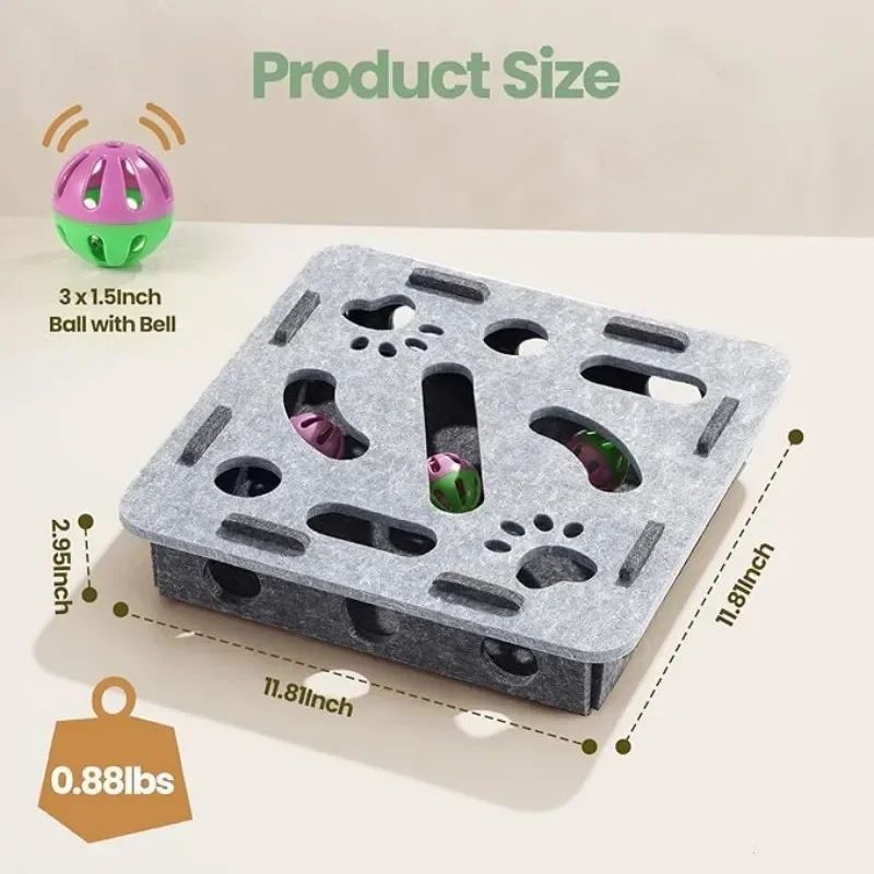 HuntBox Play Lab Indoor Cat Puzzle Toy Felt Exercise Box With Ball For Interactive Play 1