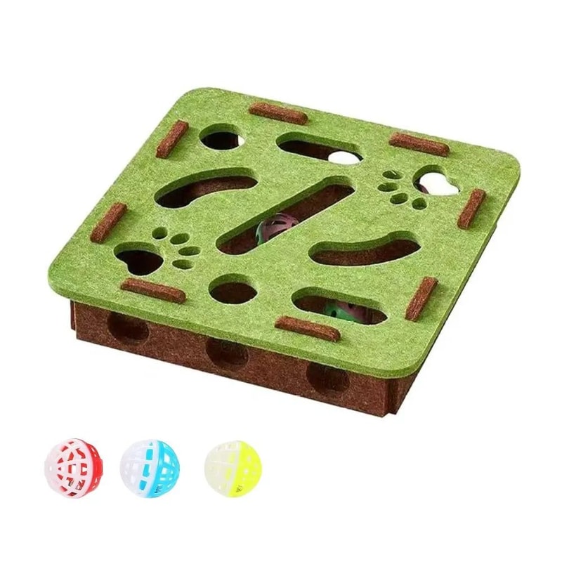 HuntBox Play Lab Indoor Cat Puzzle Toy Felt Exercise Box With Ball For Interactive Play 6
