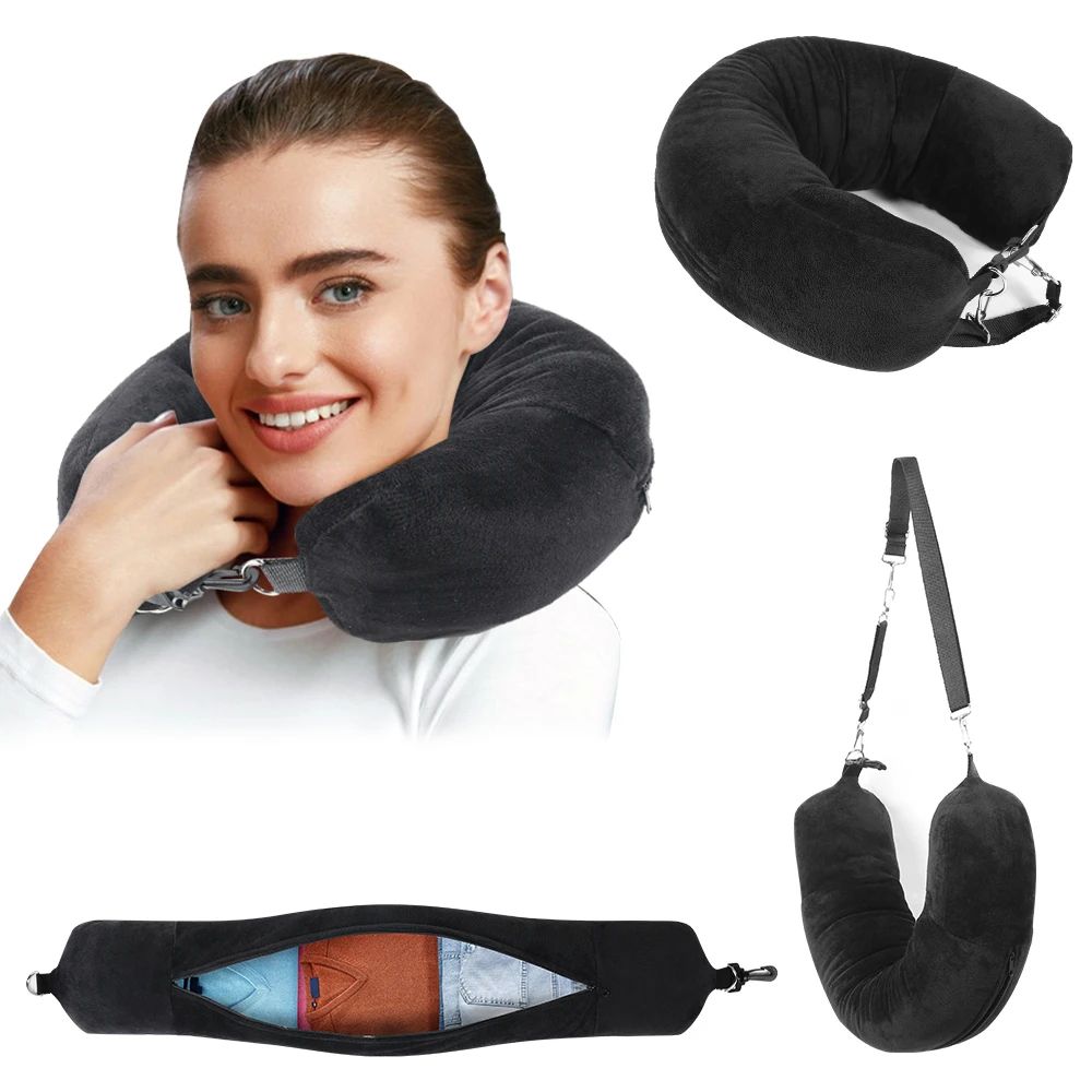 PackSmart Comfort Pillow Travel Neck Pillow With Fillable Storage Velvet Cover 0