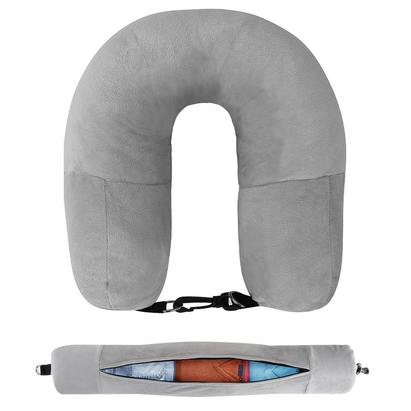 PackSmart Comfort Pillow Travel Neck Pillow With Fillable Storage Velvet Cover 5