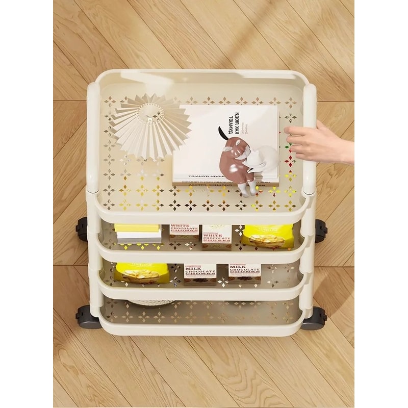RollEase Storage Trolley Rolling Storage Cart With Handlebar MultiLayer Shelves For Home Organiza 3