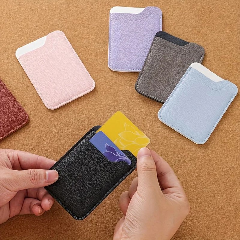 Burgundy Minimalist Unisex Compact Card Holder Wallet Slim 2Slot Faux Leather Organizer 3