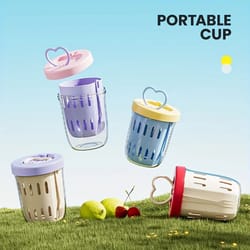 freshdrop double-layer fruit cup with fork - leak-proof fruit snack cup for on-the-go eating