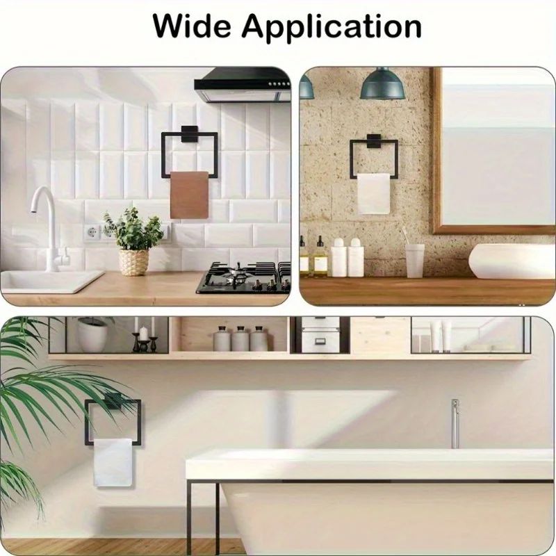 SteelSquare WallMounted Towel Ring Stainless Steel Towel Ring With RustResistant Square Design 4