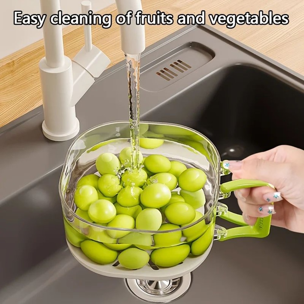 2in1 Double Layer Fruit Drainer Container With Foldable Handle Versatile Food Strainer Basket For 1
