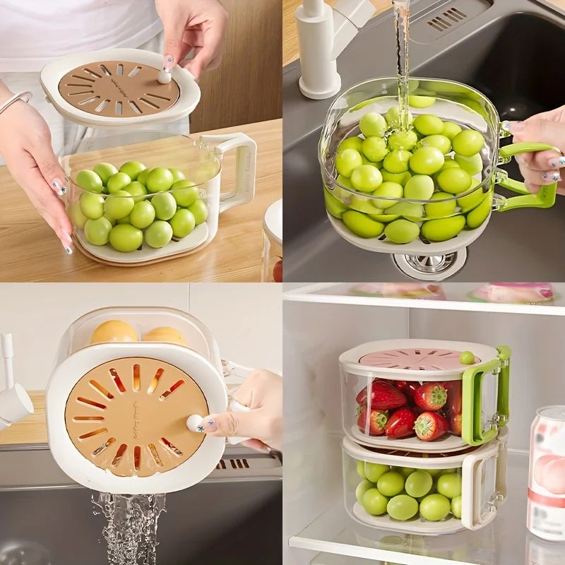 2in1 Double Layer Fruit Drainer Container With Foldable Handle Versatile Food Strainer Basket For 2