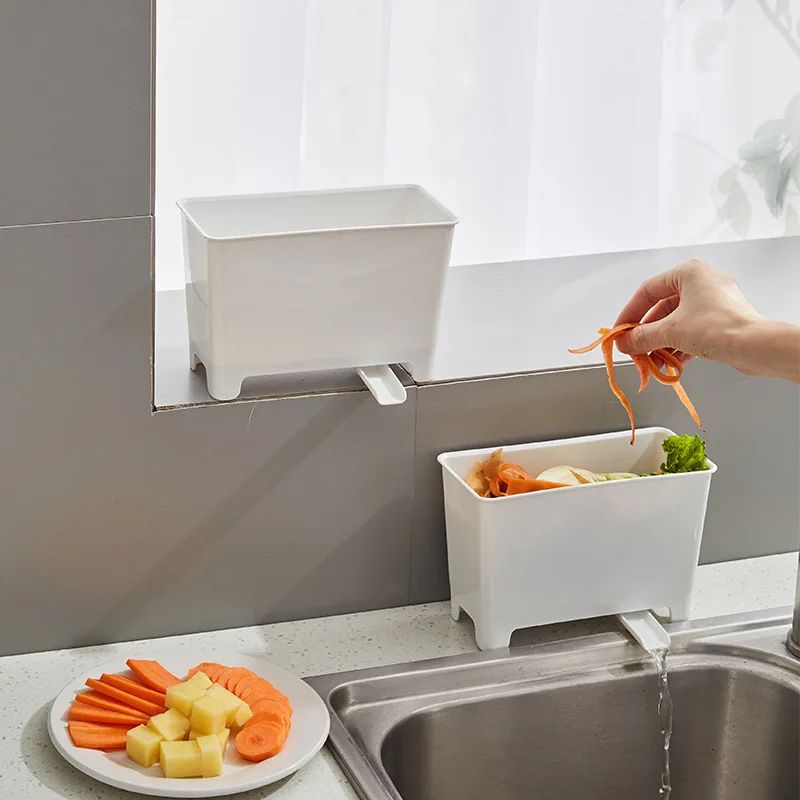 SinkMounted Kitchen Garbage Bin With Drain Filter Compact Sink Strainer Basket For Food Waste Cont 4