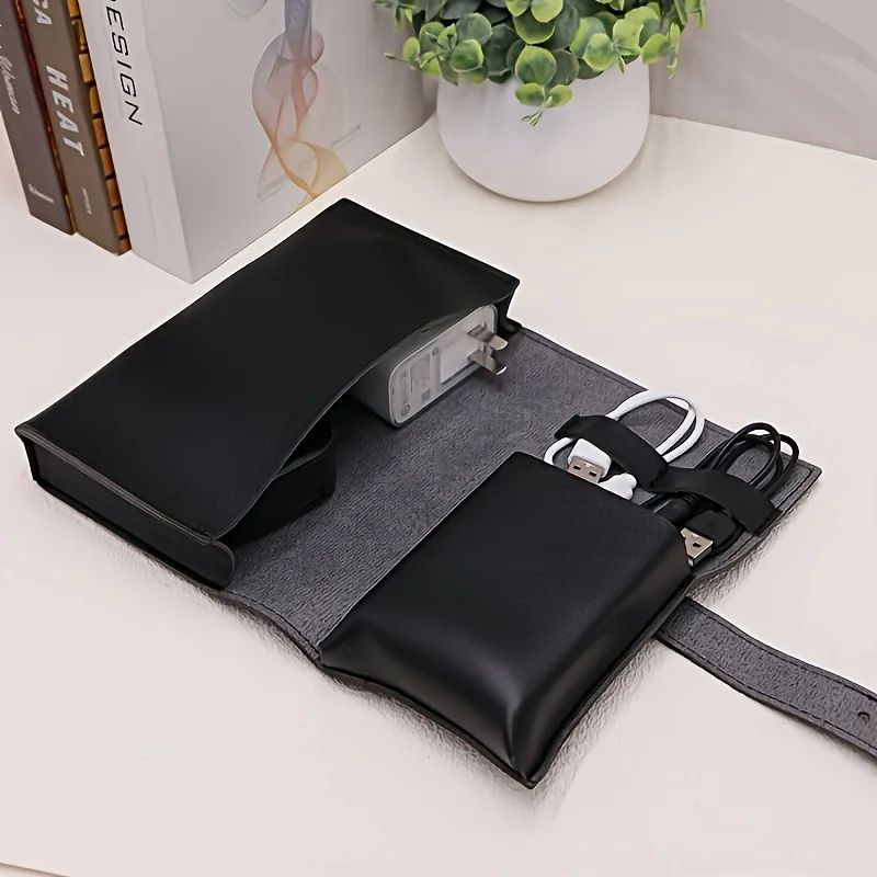 Premium PU Leather Tech Organizer Storage Case MultiCompartment Cable Charger Organizer Case For 6
