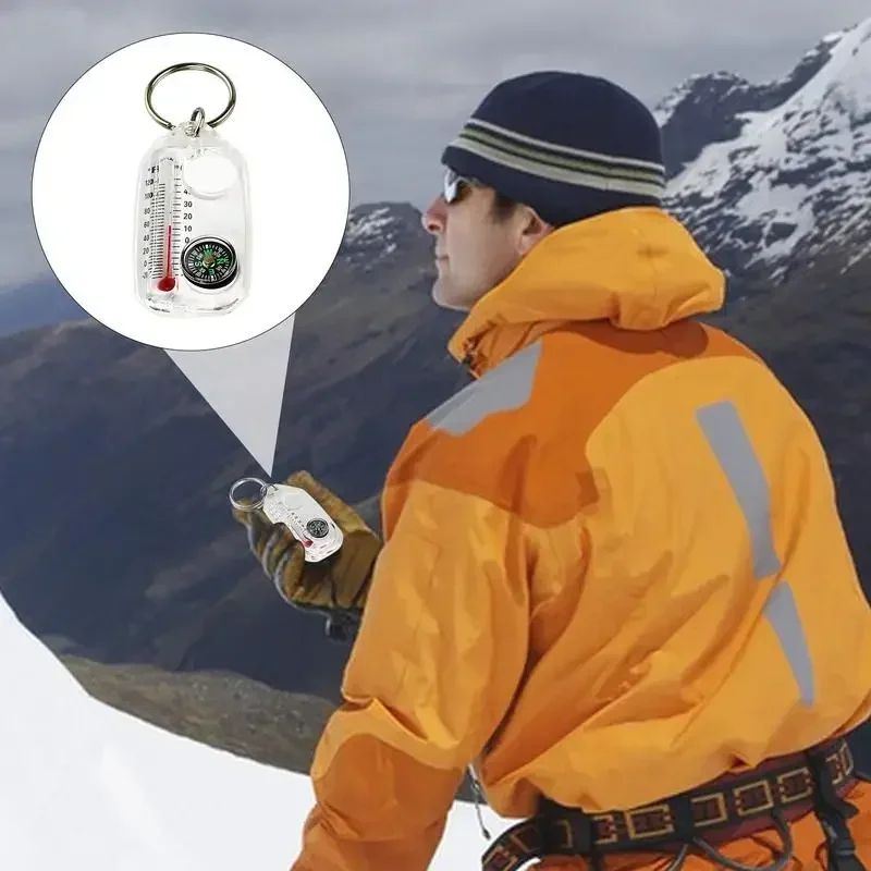 Mini Survival Compass Keychain With Thermometer Compact Camping Navigation Tool For Everyday Carry 2