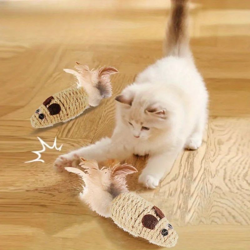 Sisal Plush Mouse Cat Toy Set Interactive BiteResistant SelfPlay Mice 4pcs 0