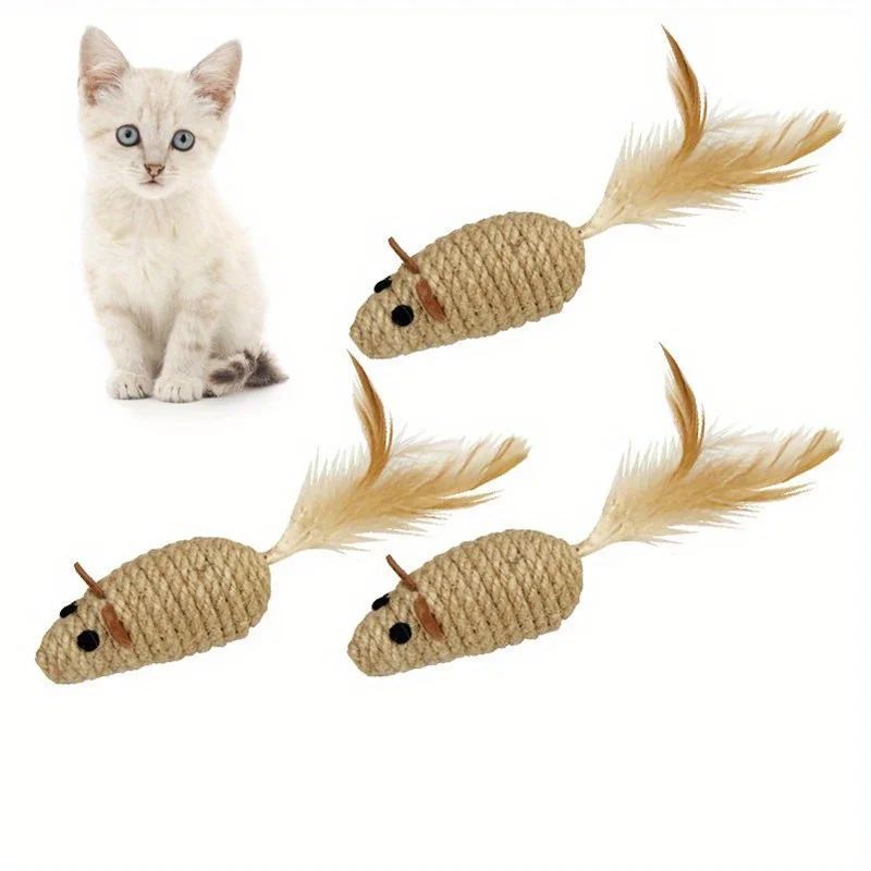 Sisal Plush Mouse Cat Toy Set Interactive BiteResistant SelfPlay Mice 4pcs 5