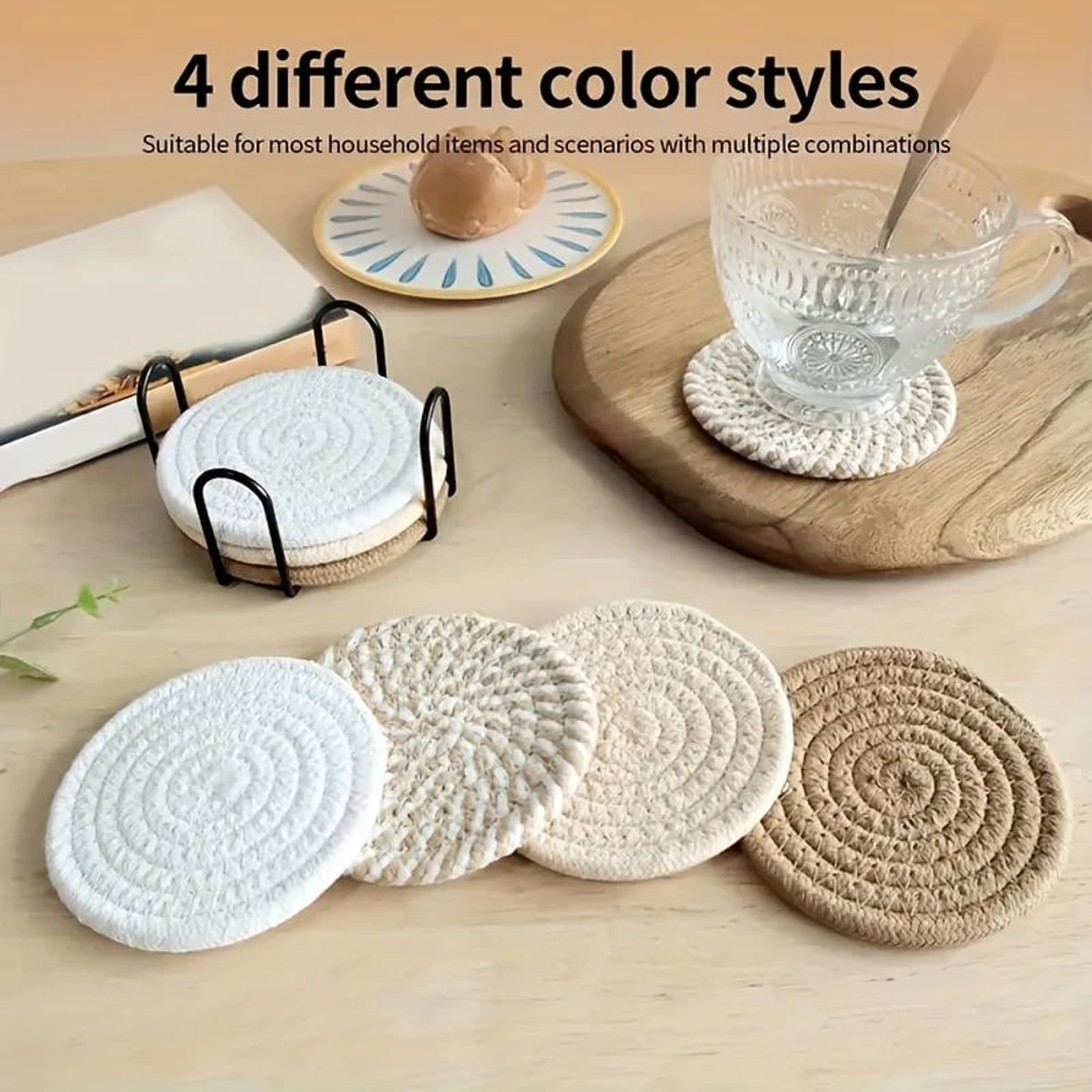 Minimalist Cotton Fabric Drink Coasters Absorbent Coffee Table Coasters 4pcs 2