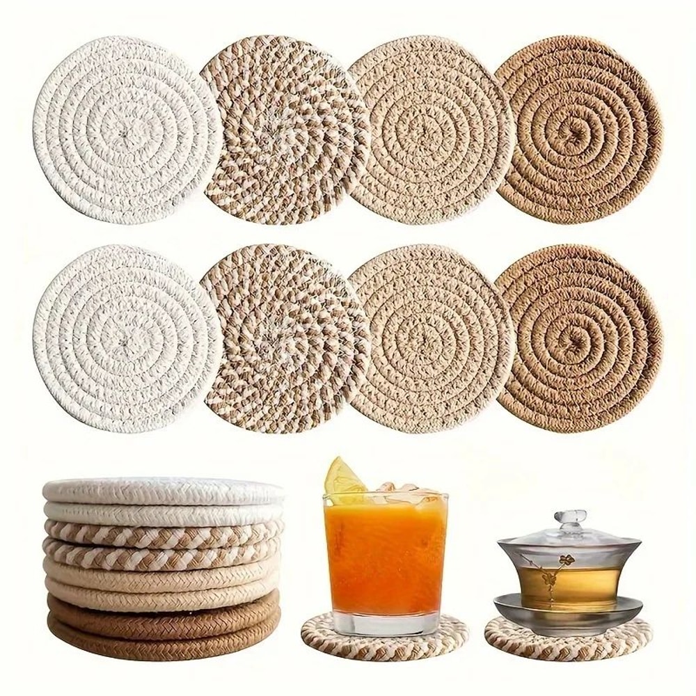 Minimalist Cotton Fabric Drink Coasters Absorbent Coffee Table Coasters 4pcs 5