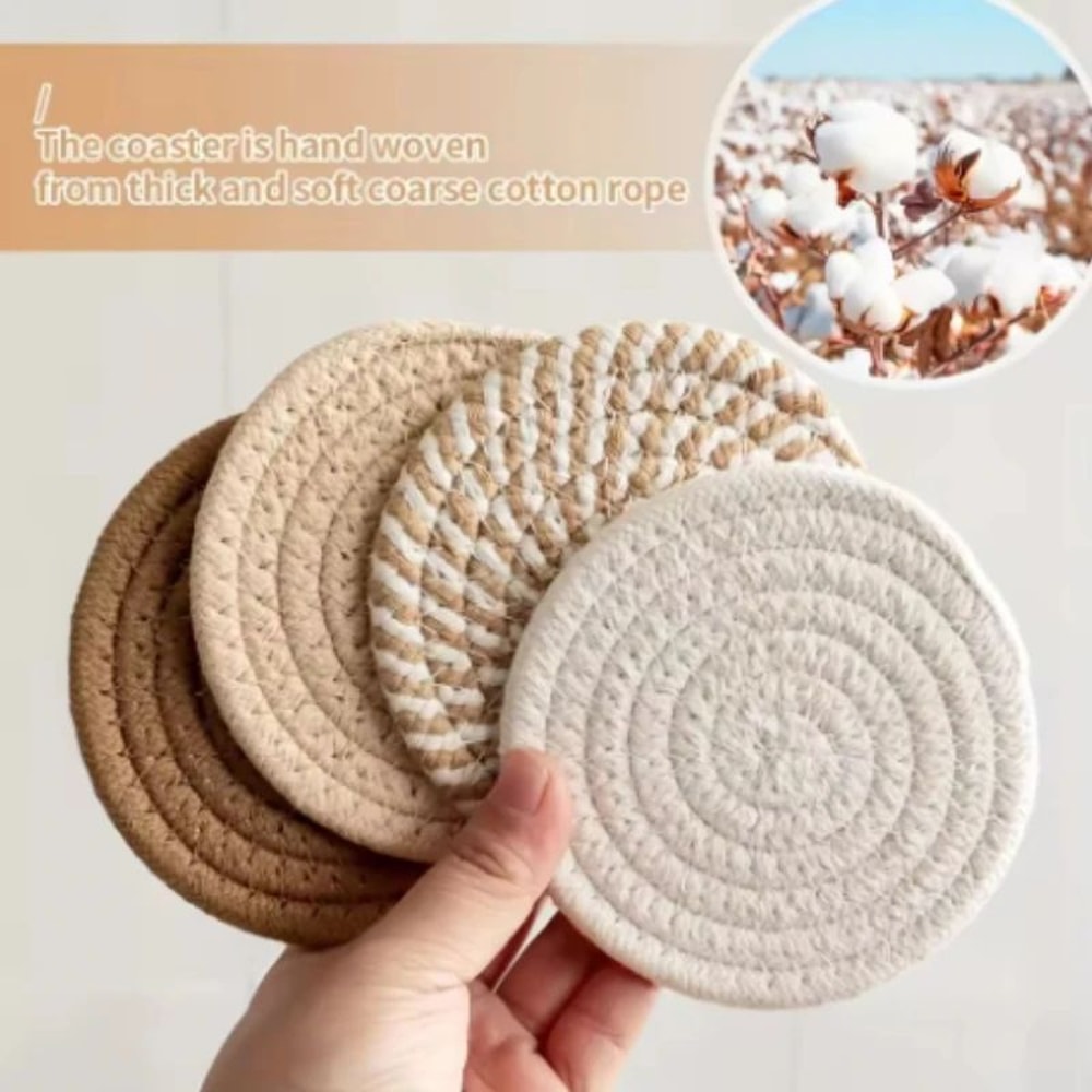 Minimalist Cotton Fabric Drink Coasters Absorbent Coffee Table Coasters 4pcs 6