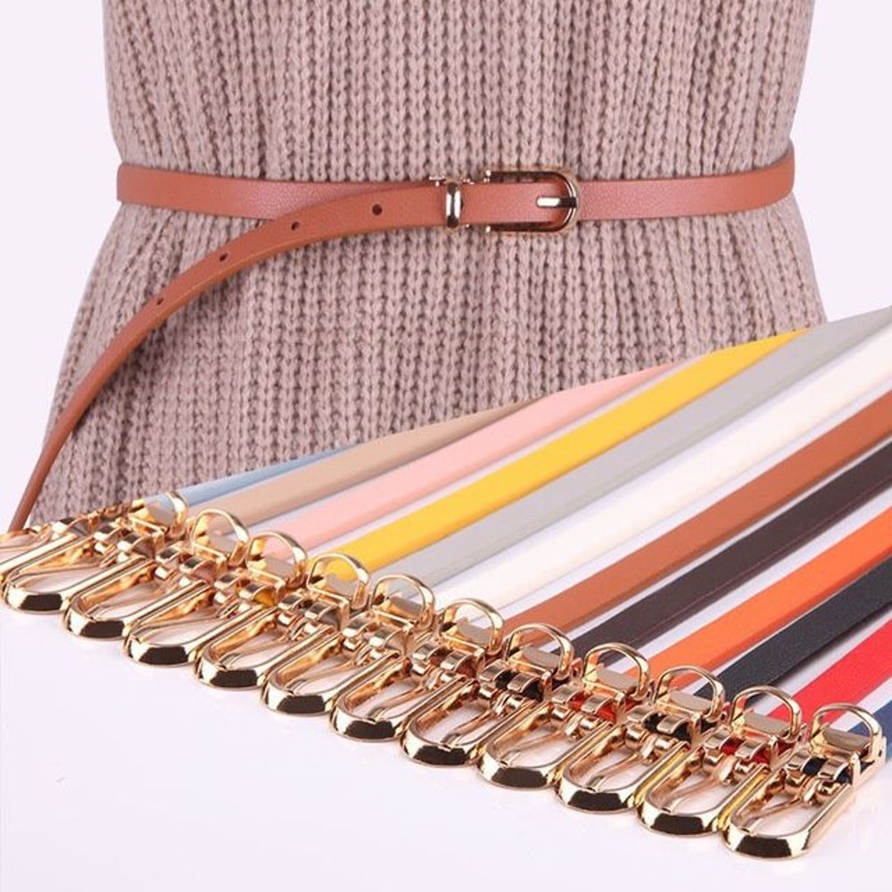Adjustable Thin Waist Belt For Women Candy Color Faux Leather Fashion Belt 15