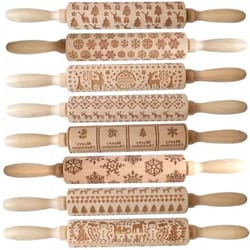 premium holiday cookie embossing rolling pin – christmas pattern wooden dough roller