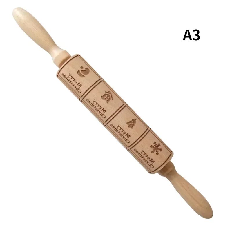 Premium Holiday Cookie Embossing Rolling Pin Christmas Pattern Wooden Dough Roller 4