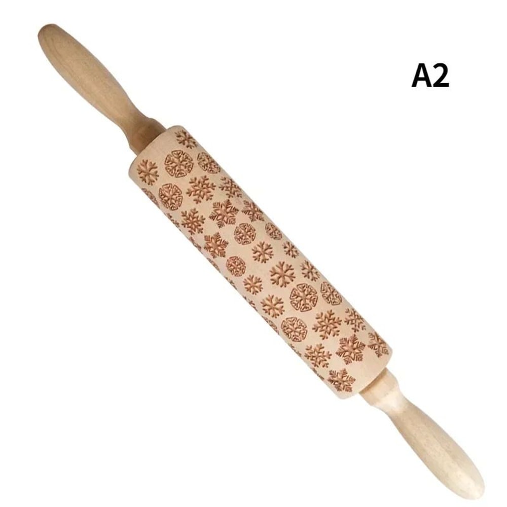 Premium Holiday Cookie Embossing Rolling Pin Christmas Pattern Wooden Dough Roller 7