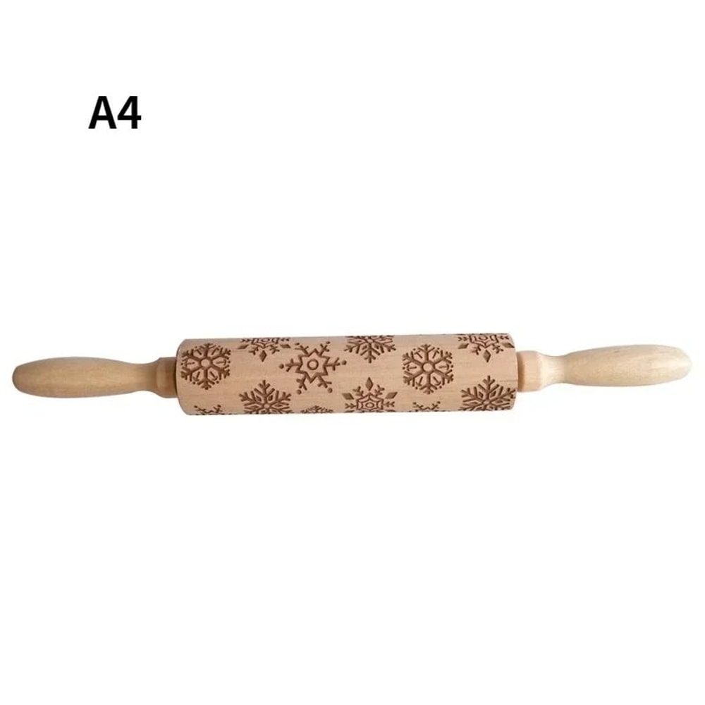 Premium Holiday Cookie Embossing Rolling Pin Christmas Pattern Wooden Dough Roller 9
