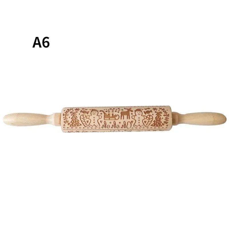 Premium Holiday Cookie Embossing Rolling Pin Christmas Pattern Wooden Dough Roller 11