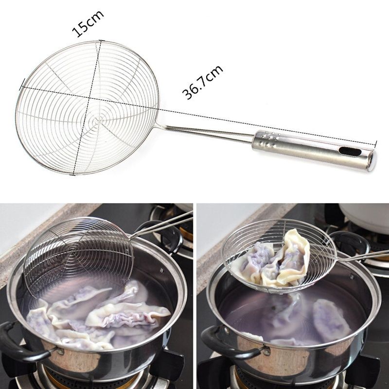Stainless Steel Frying Filter Spoon Long Handle Oil Strainer Kitchen Sieve 4