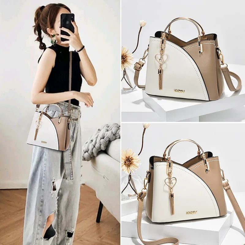 Elegant Patchwork PU Leather Shoulder Bag Women Office Messenger Handbag 1
