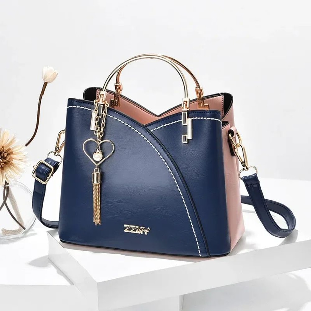 Elegant Patchwork PU Leather Shoulder Bag Women Office Messenger Handbag 4