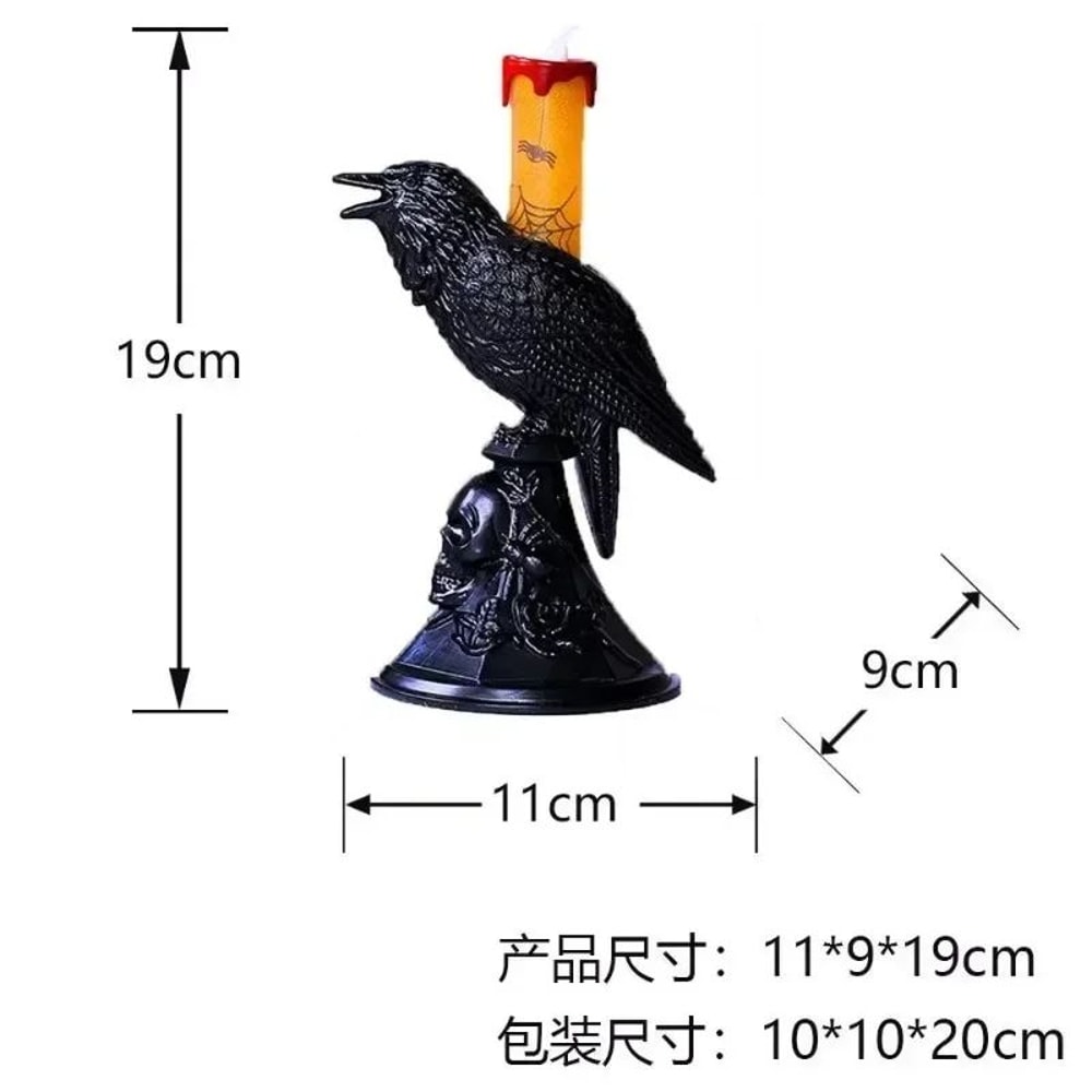 Glowing Black Crow Candlestick LED Candle Halloween Gothic Table Decor 4