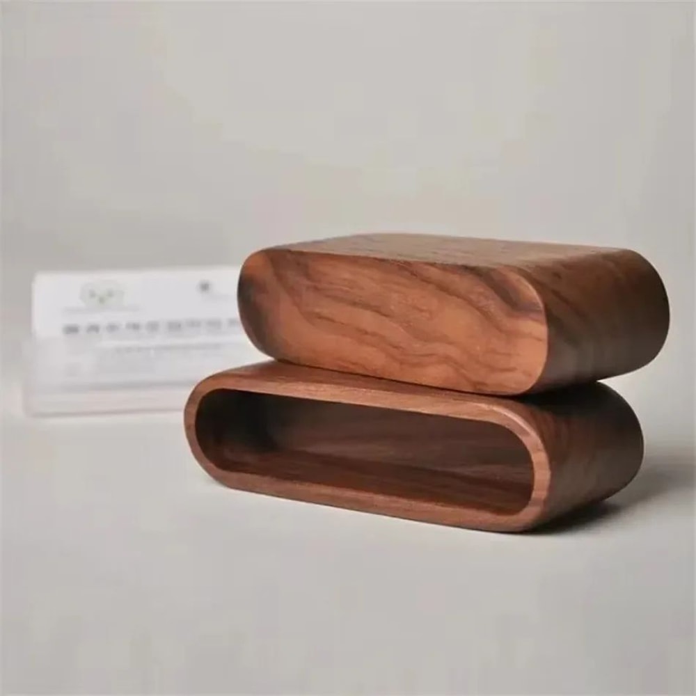 Black Walnut Wooden Business Card Box Solid Wood Desktop Business Card Holder With Large Capacity 2