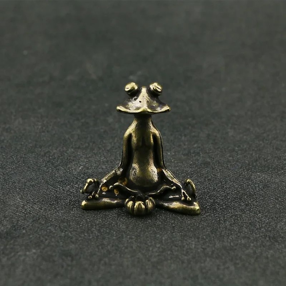 Vintage Brass Zen Frog Statue Buddhist Meditation Decor Incense Burner Tea Pet Sculpture 0