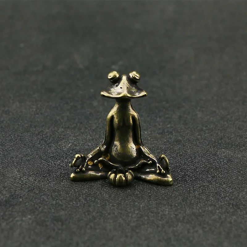 Vintage Brass Zen Frog Statue Buddhist Meditation Decor Incense Burner Tea Pet Sculpture 0